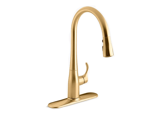 Kohler Simplice 16" Modern Single Hole Or Three Hole Kitchen Faucet With 16-5/8" Pull Down Spout, Docknetik Magnetic Docking System, And A 3 Function Sprayhead Featuring Sweep Spray Vibrant Brushed Brass - Renoz
