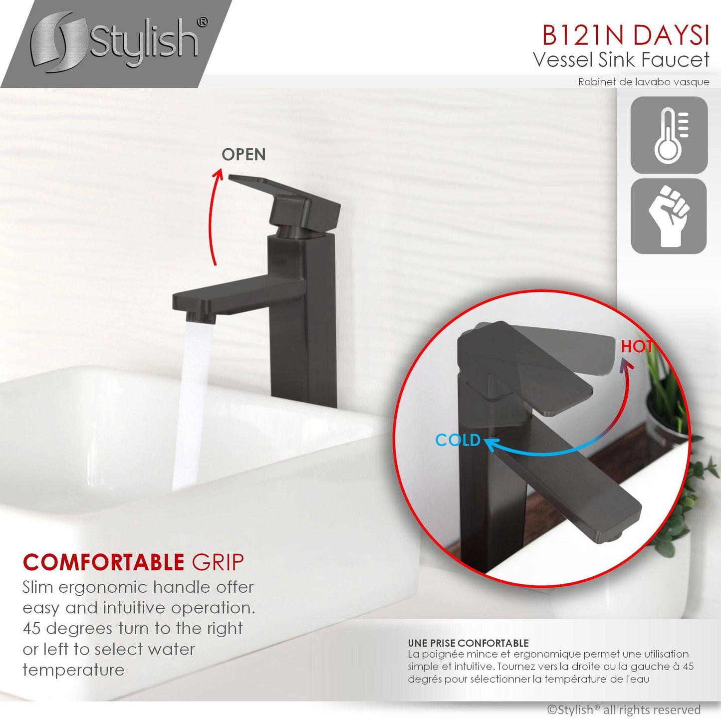 Stylish Daysi 12" Single Hole Single Handle Vessel Bathroom Faucet in Matte Black B-121N