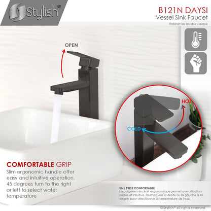 Stylish Daysi 12" Single Hole Single Handle Vessel Bathroom Faucet in Matte Black B-121N - Renoz