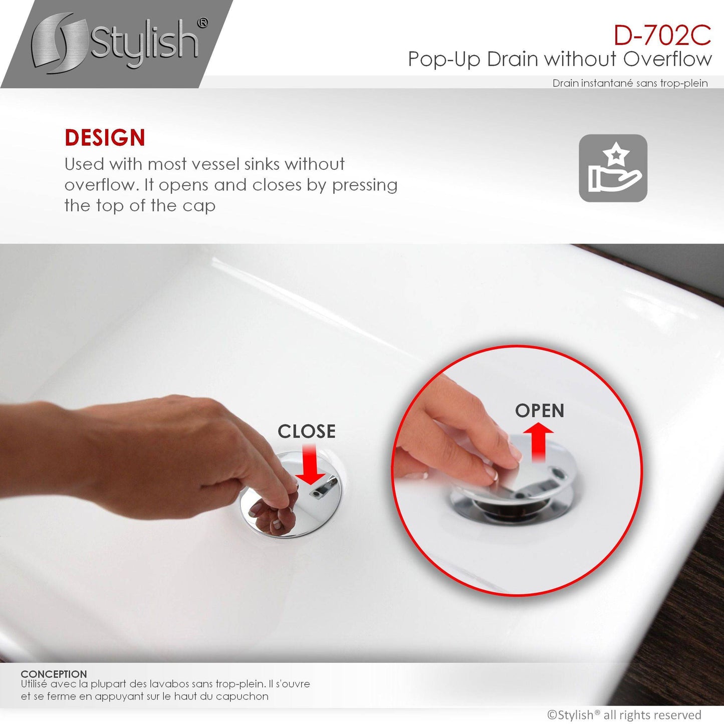 Stylish Pop-Up Drain with Overflow D-702C