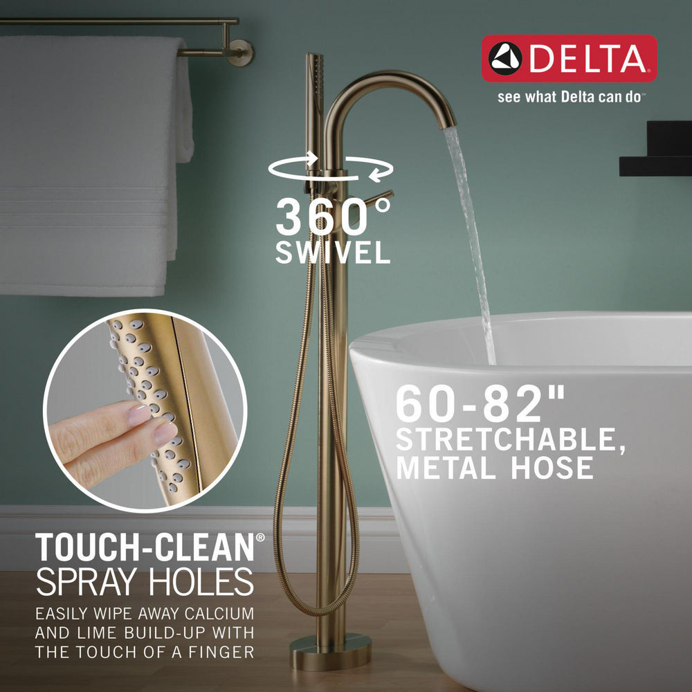 Delta TRINSIC Single Handle Floor Mount Tub Filler Trim with Hand Shower -Champagne Bronze (Valves Sold Separately)