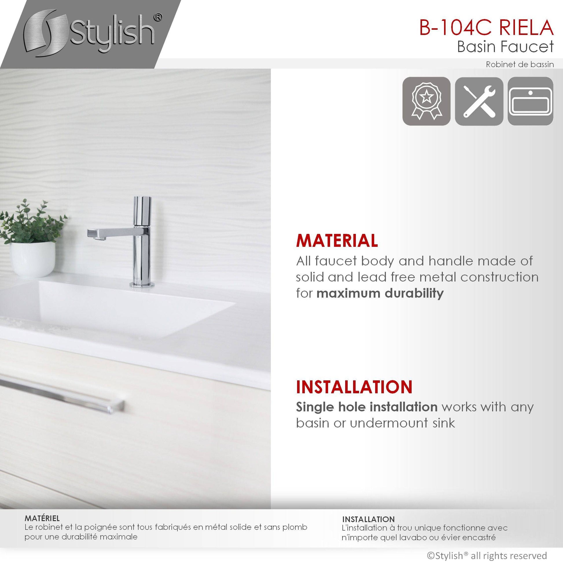 Stylish Riela 7" Single Handle Modern Bathroom Basin Faucet in Polished Chrome Finish B-104C - Renoz