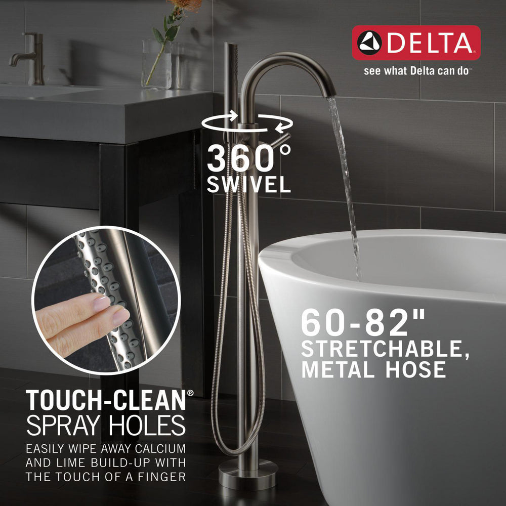 Delta Garniture de remplissage de baignoire à poignée unique TRINSIC à fixation au sol avec douchette à main - Acier inoxydable (valves vendues séparément)