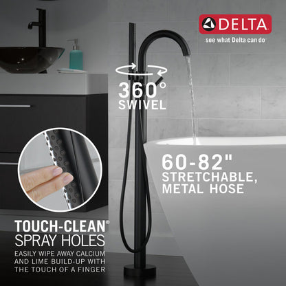 Delta Garniture de remplissage de baignoire à poignée unique TRINSIC à fixation au sol avec douchette à main - Noir mat (valves vendues séparément)