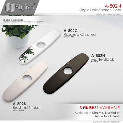 Stylish Kitchen Faucet Plate in Stainless Steel in Matte Black Finish A-802N