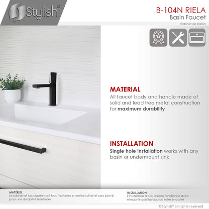 Stylish Riela 7" Single Handle Modern Bathroom Basin Faucet in Matte Black with Chrome accents Finish B-104N - Renoz