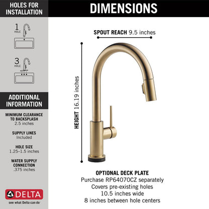 Delta TRINSIC Single Handle Pull-Down Kitchen Faucet with Touch2O Technology- Champagne Bronze