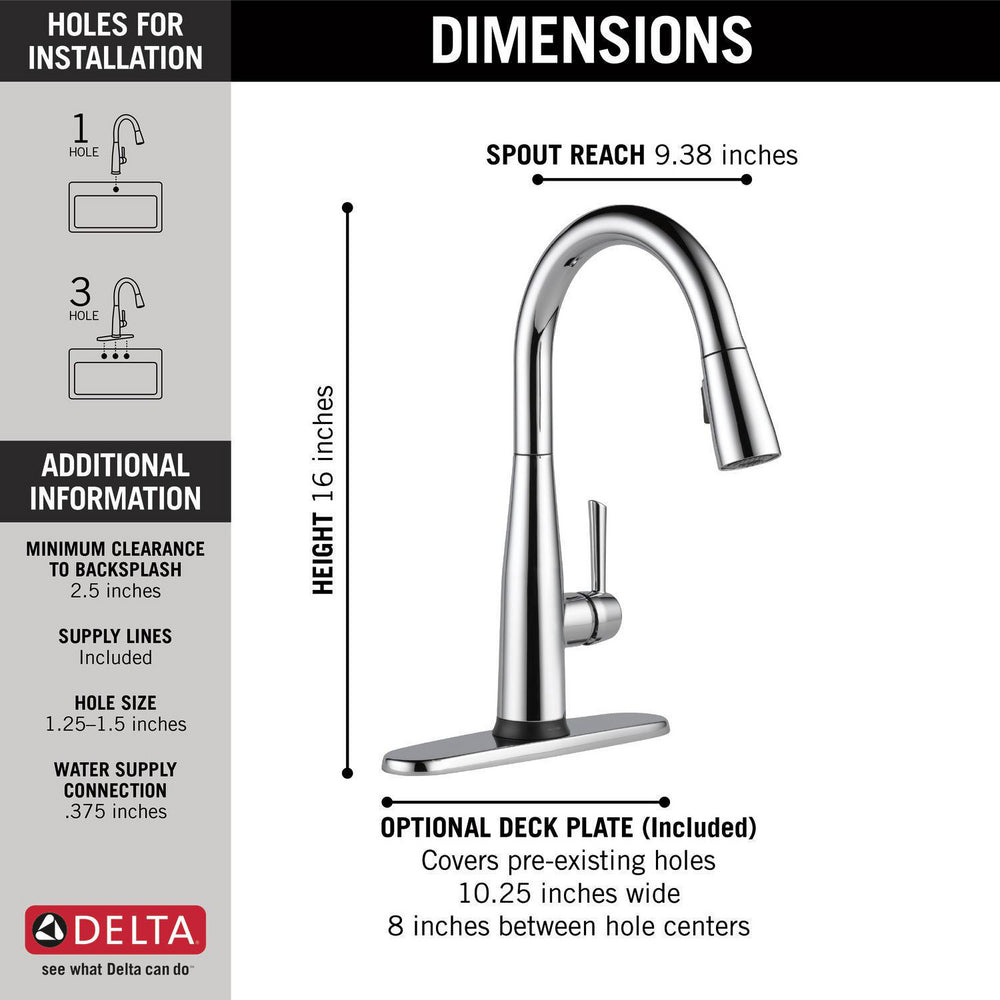 Delta ESSA Single Handle Pull-Down Kitchen Faucet with Touch2O Technology- Chrome