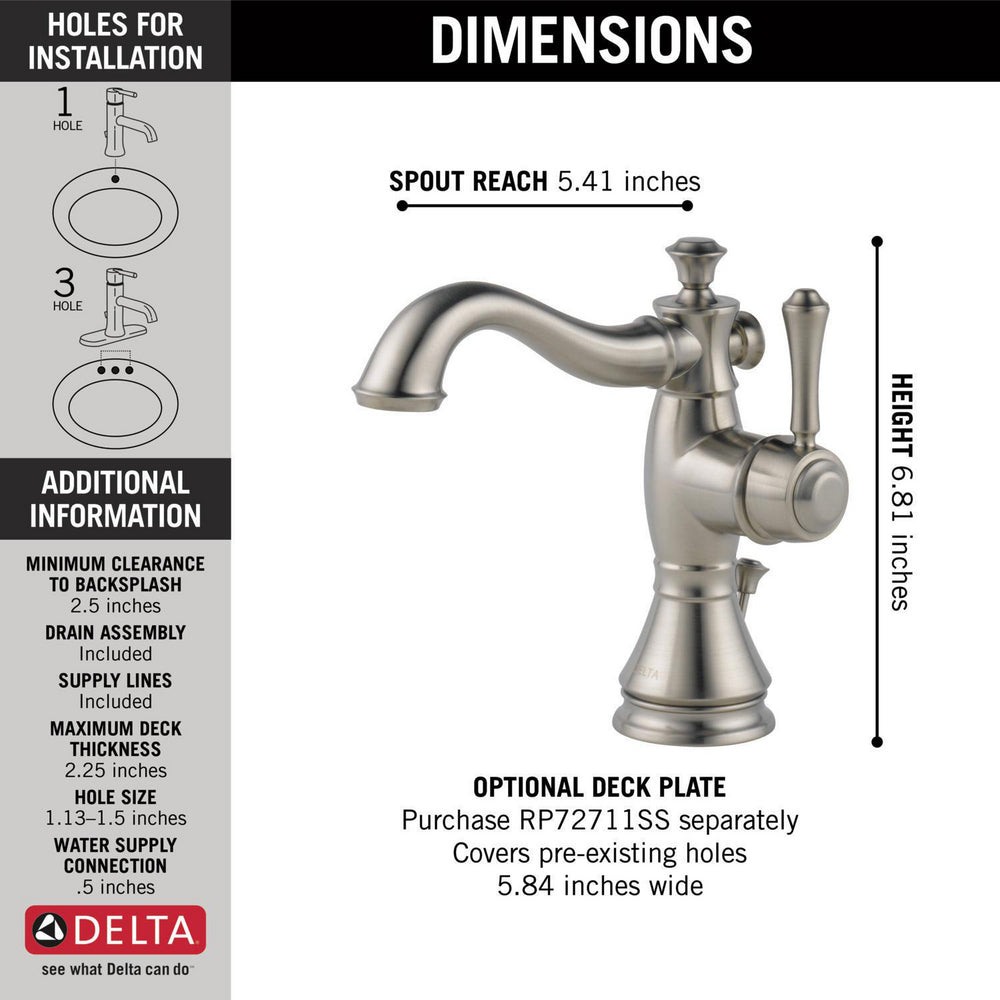 Delta CASSIDY Single Handle Bathroom Faucet- Stainless