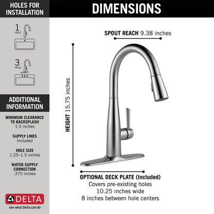 Delta ESSA Single Handle Pull-Down Kitchen Faucet- Arctic Stainless