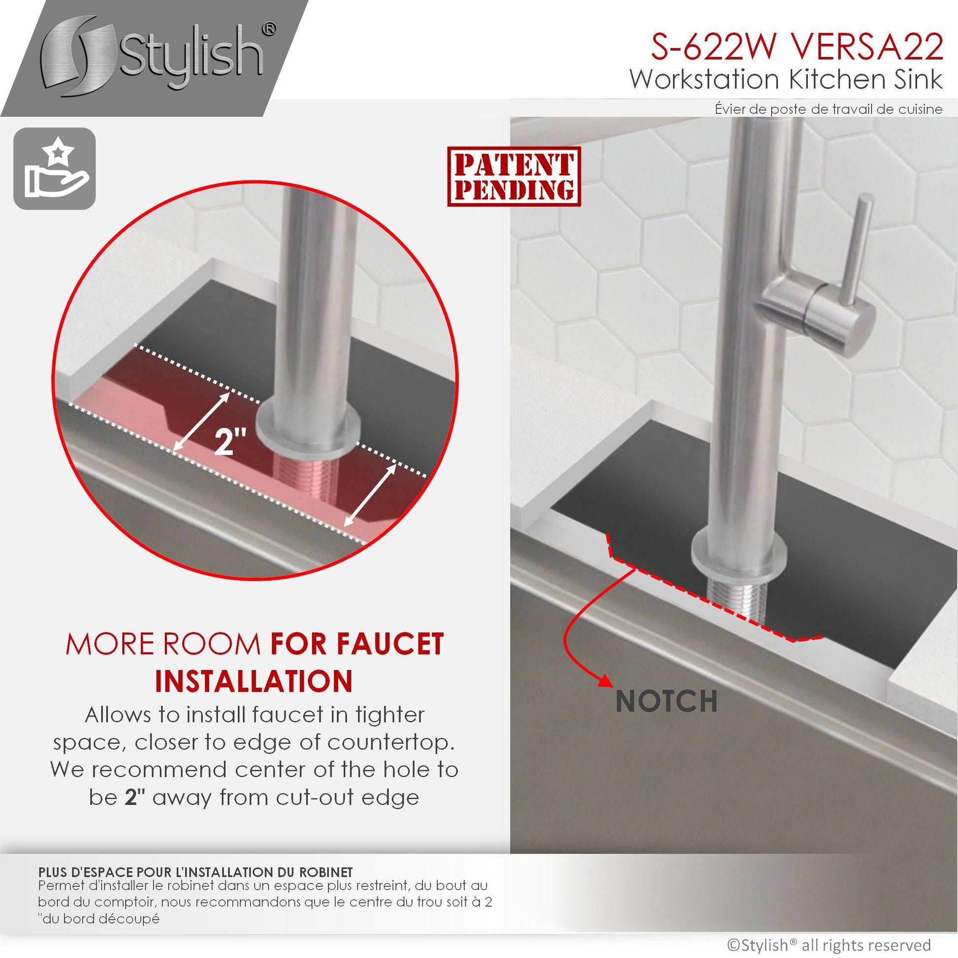 Stylish Versa22 22" x 19" Workstation Single Bowl Undermount 16 Gauge Stainless Steel Kitchen Sink with Built in Accessories S-622W - Renoz