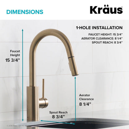 Kraus Oletto 15.75" Single Handle Pull-Down Kitchen Faucet in Brushed Brass
