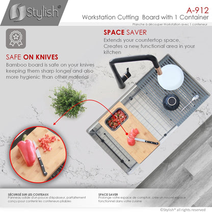 Stylish Workstation Cutting Board With 1 Container A-912 - Renoz