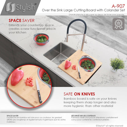 Stylish 16" Over The Sink Large Cutting Board With Colander Set A-907