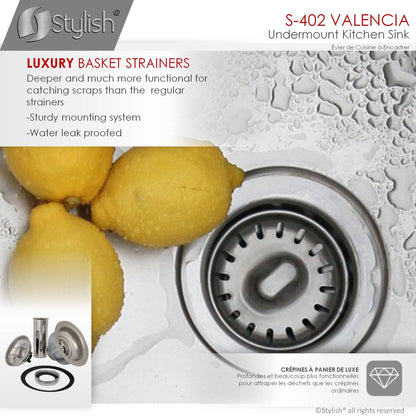Stylish Valencia 31.13" x 18" Single Bowl Undermount Stainless Steel Kitchen Sink S-402G - Renoz