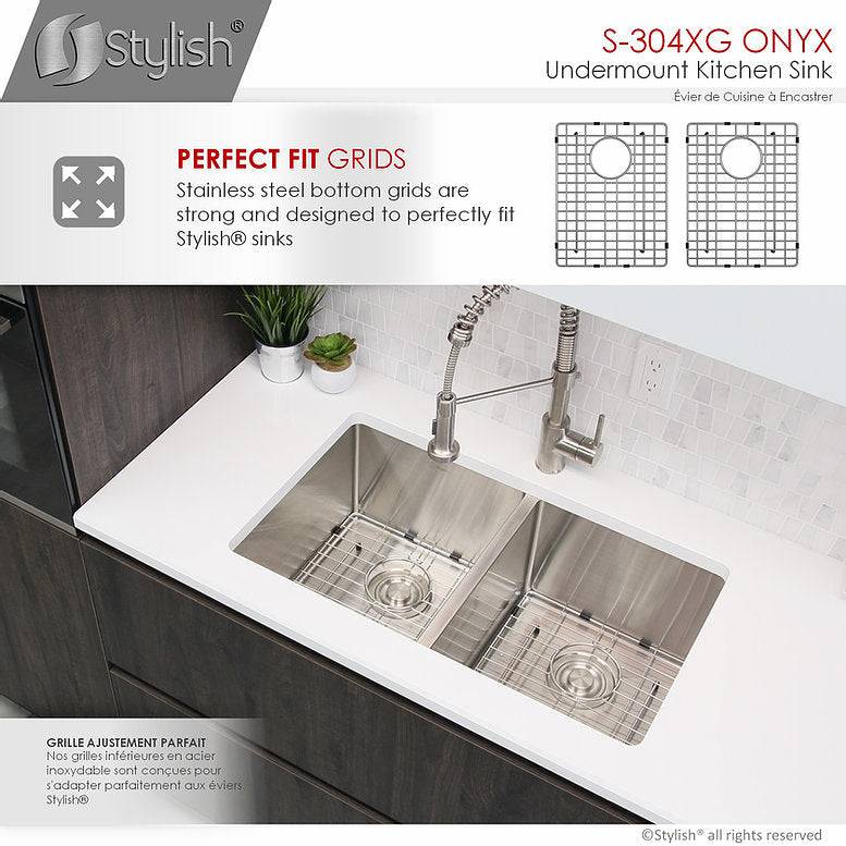 Stylish Onyx 30" x 18" Double Bowl Undermount Stainless Steel Kitchen Sink S-304XG - Renoz