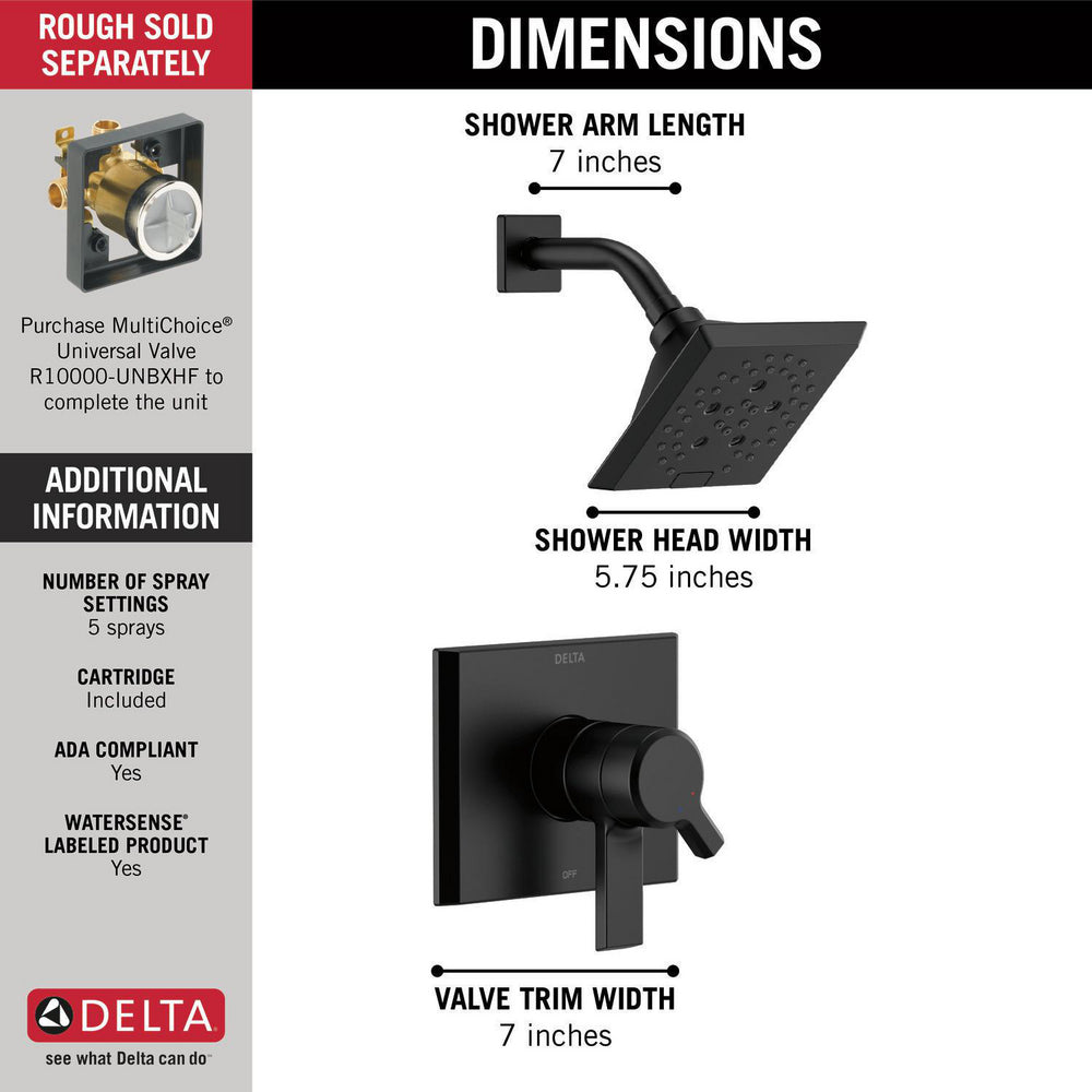 Delta PIVOTAL Monitor 17 Series H2Okinetic Shower Trim -Matte Black (Valve Sold Separately)