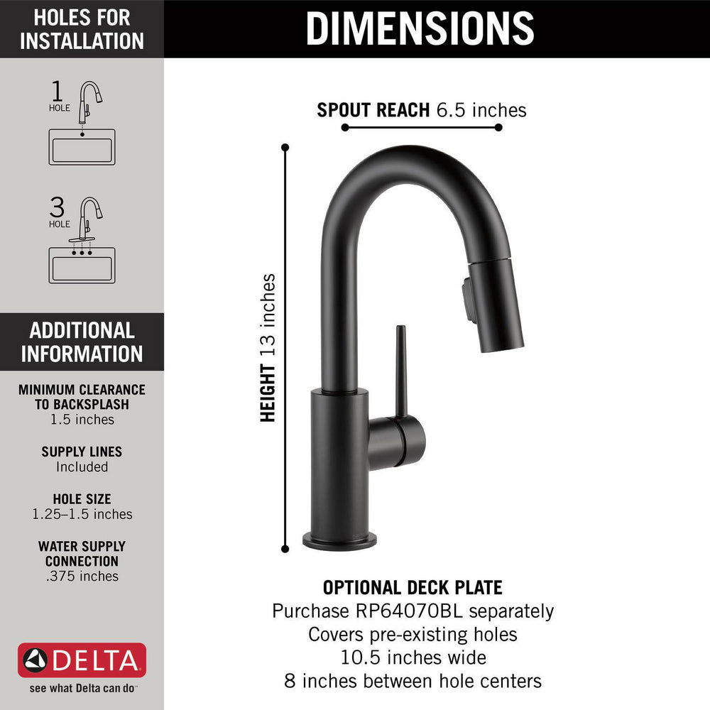 Delta TRINSIC Single Handle Pull-Down Bar / Prep Faucet- Matte Black
