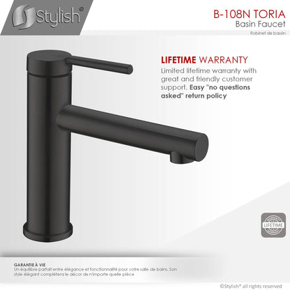 Stylish Toria 6" Single Handle Basin Bathroom Faucet in Matte Black Finish B-108N - Renoz