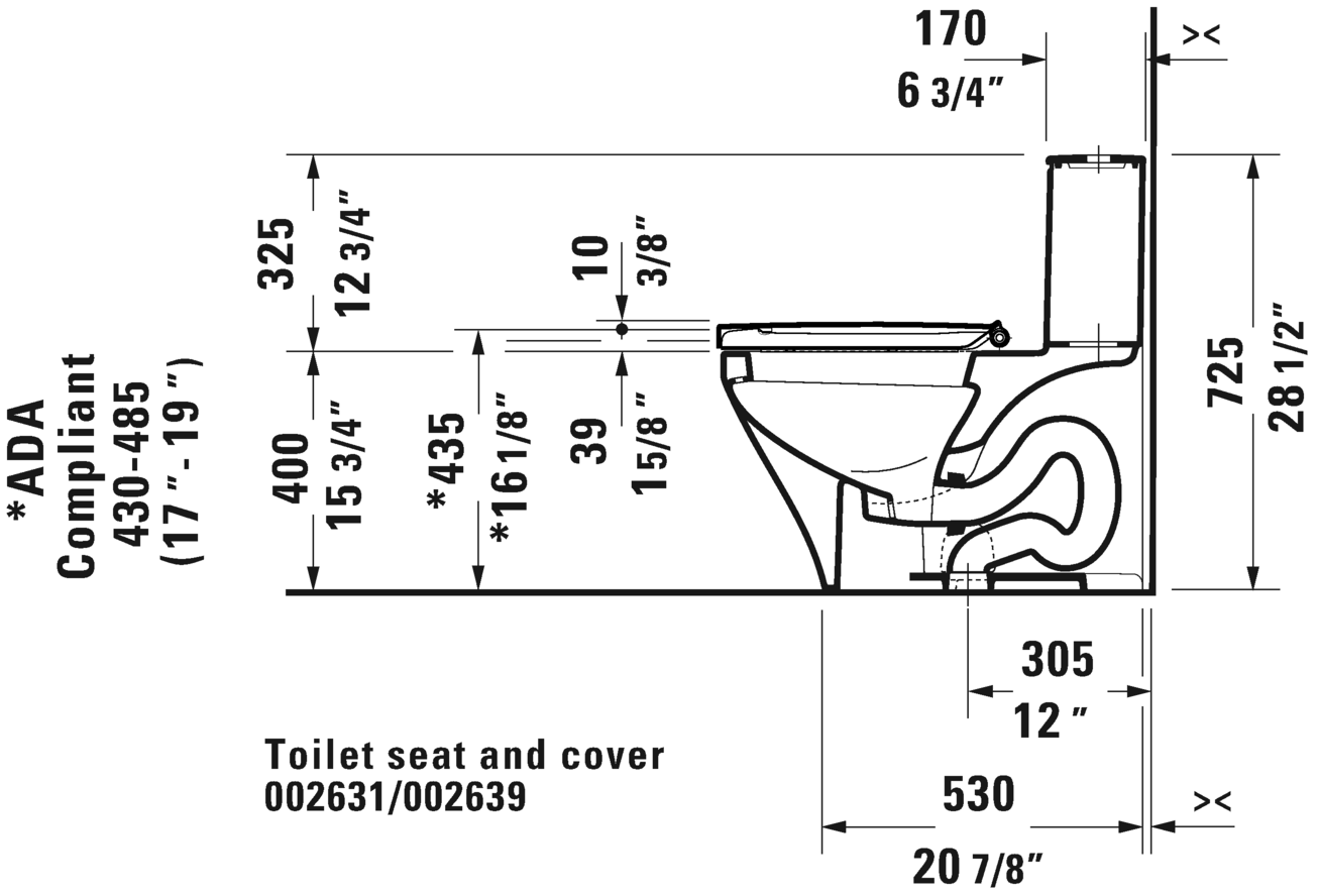 Toilette monobloc Duravit, 2157010005 1,32/0,92 GPF, avec valve à piston à double chasse, chasse d'eau par le haut