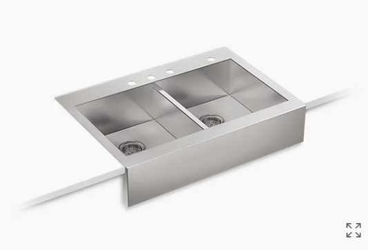 Kohler Vault Top-Mount Double-Equal Stainless Steel Farmhouse Kitchen Sink For 36" Cabinet 35-3/4" X 24-5/16" X 9-5/16"