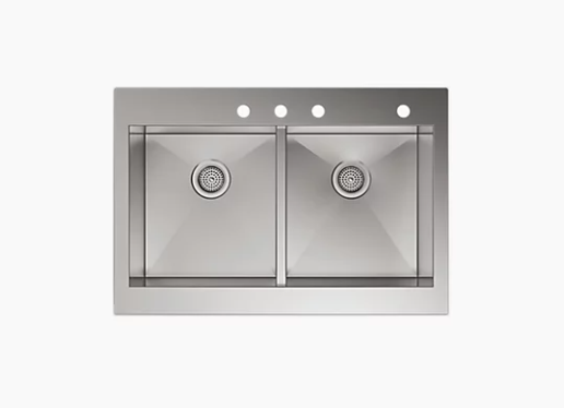 Évier de cuisine de ferme en acier inoxydable à double égalité à montage sur le dessus Kohler Vault pour armoire de 36po 35-3/4po X 24-5/16po X 9-5/16po