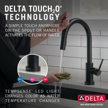 Delta Robinet de cuisine à tirette à poignée unique TRINSIC avec technologie Touch2O - Noir mat