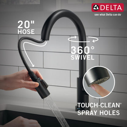 Delta TRINSIC VoiceIQ Single-Handle Pull-Down Kitchen Faucet with Touch2O Technology- Matte Black