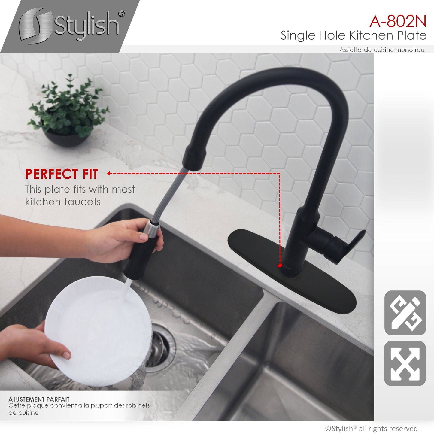 Stylish Kitchen Faucet Plate in Stainless Steel in Matte Black Finish A-802N - Renoz