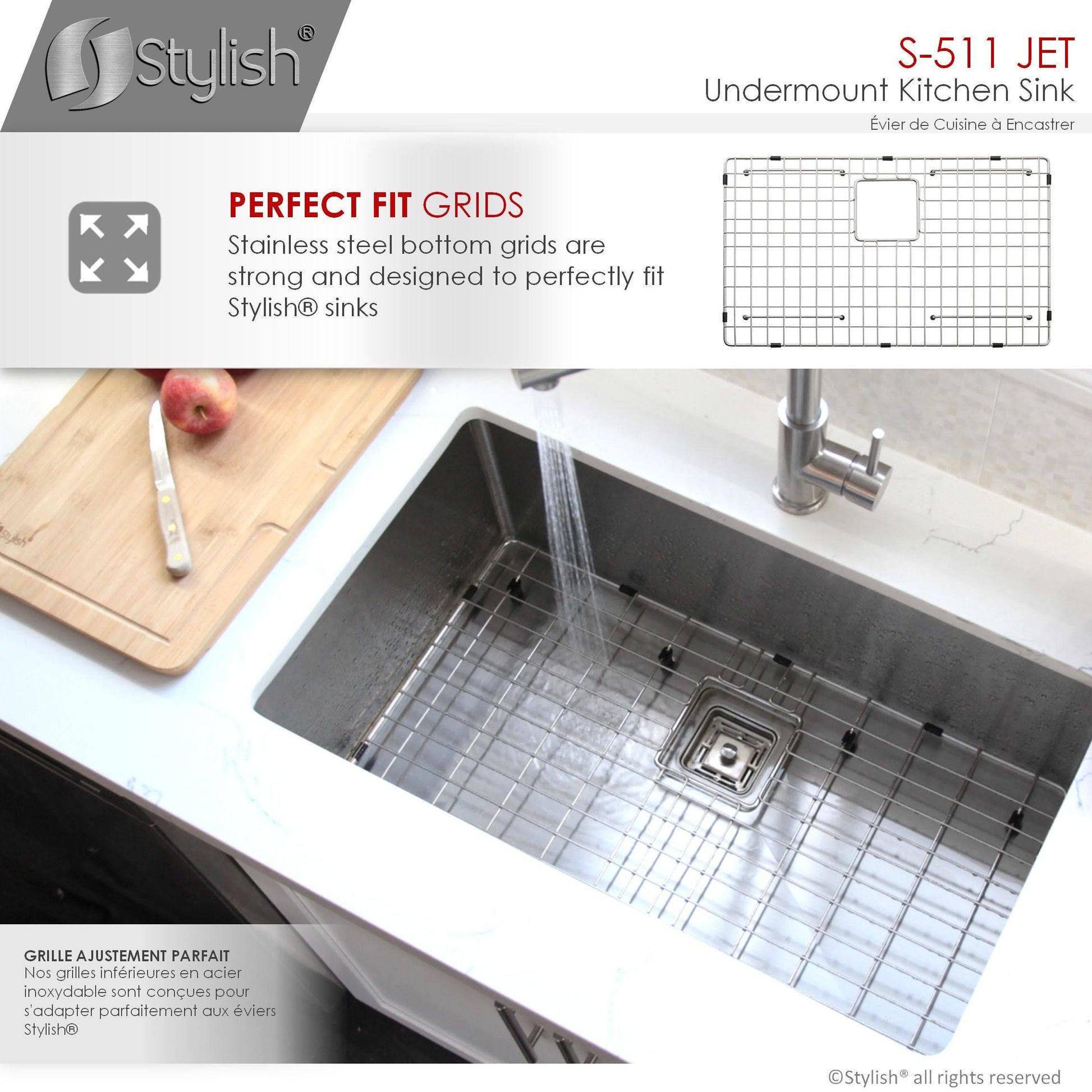 Stylish Jet 30" x 18" Single Bowl Stainless Steel Kitchen Sink with Square Strainer S-511XG - Renoz