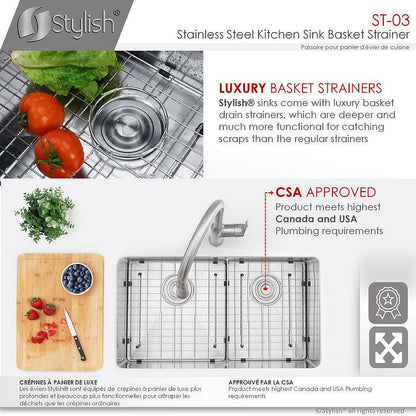 Stylish 3.5" Stainless Steel Extra Deep Strainer with Removable Basket, Strainer Assembly ST-03 - Renoz