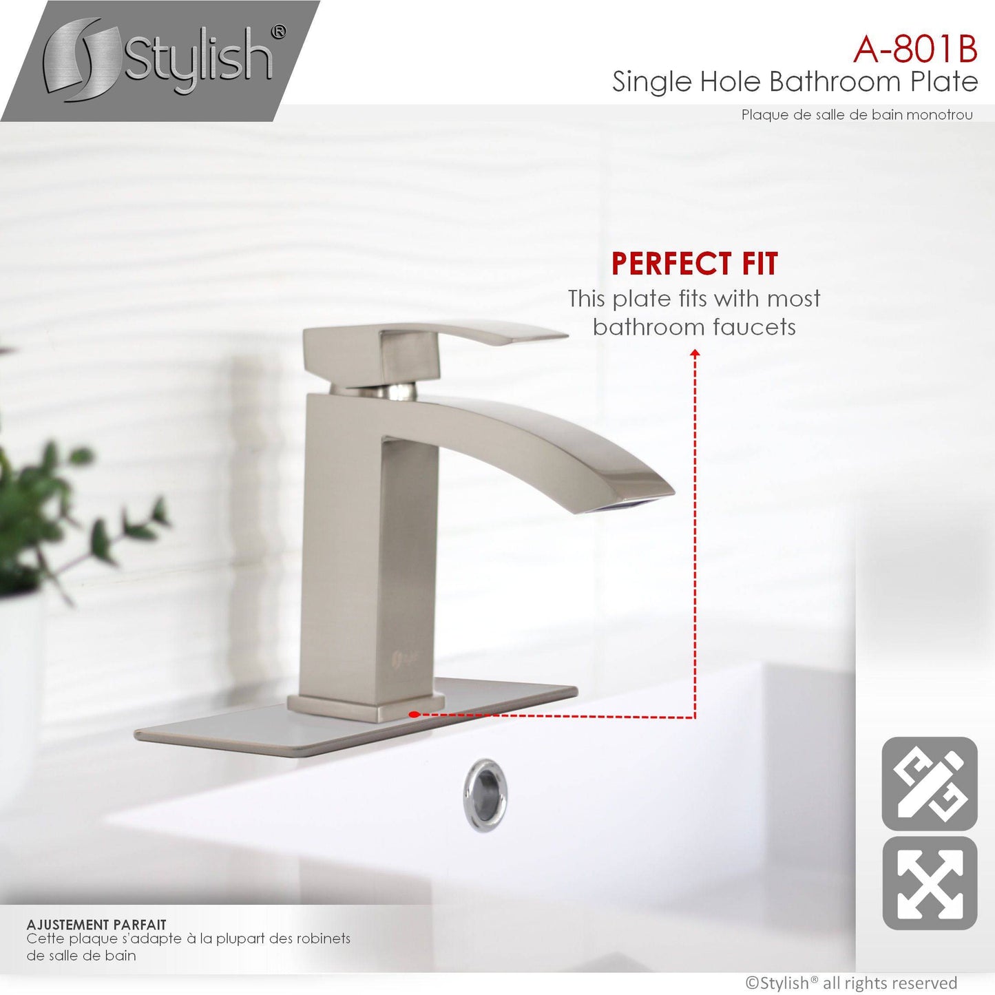 Stylish Single Hole Bathroom Faucet Plate in Brushed Nickel Finish A-801B