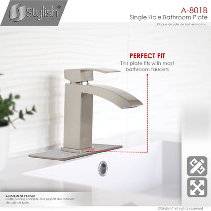 Stylish Single Hole Bathroom Faucet Plate in Brushed Nickel Finish A-801B