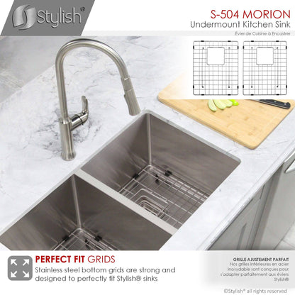 Stylish Morion 30" x 18" Double Bowl Stainless Steel Kitchen Sink with Square Strainers S-504XG - Renoz