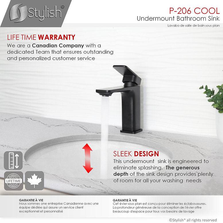 Stylish Cool 19.5" x 16" Oval Undermount Bathroom Sink with Overflow P-206 - Renoz