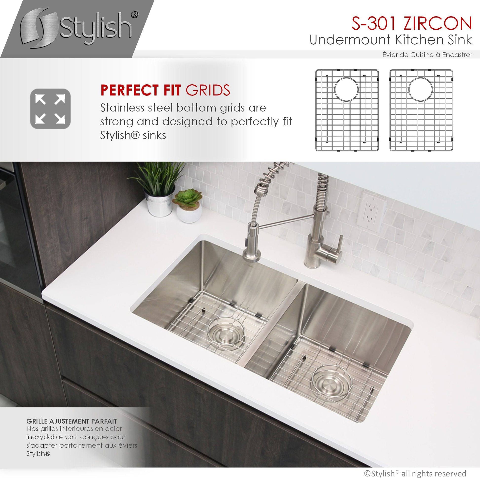 32” Undermount Stainless Steel Double Bowl Kitchen Sink with