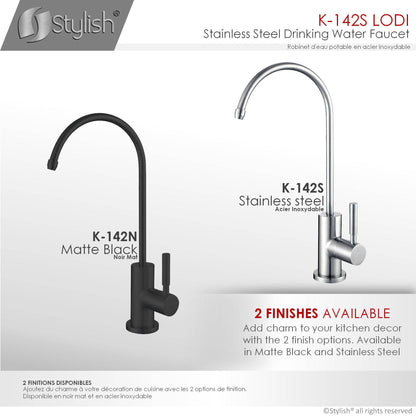 Stylish Lodi 11.25" Kitchen Drinking Water Tap Faucet, Stainless Steel Brushed Finish K-142S - Renoz