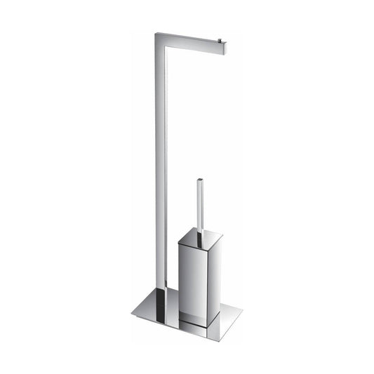 Kube Bath Aqua Piazza Free Standing Toilet Paper Holder With Toilet Brush – Chrome - Renoz