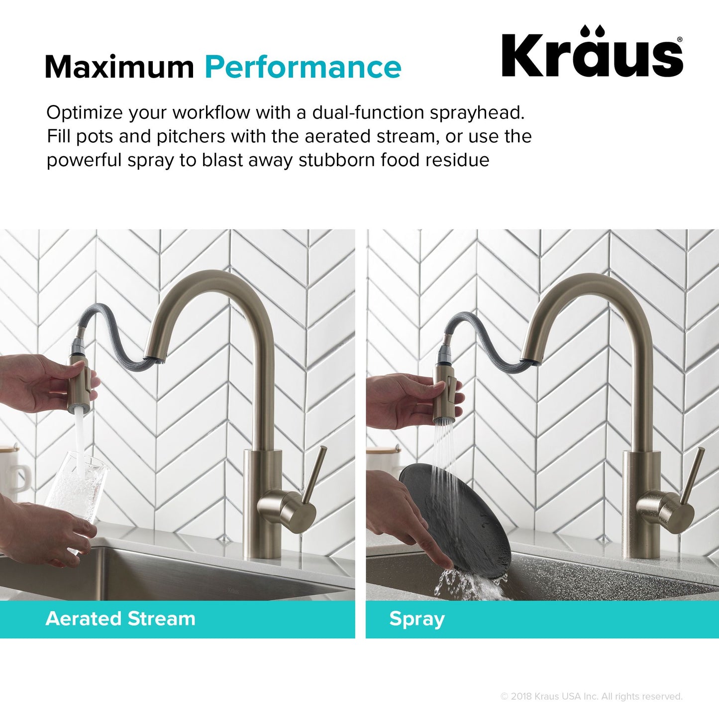 Kraus Oletto 15.75" Single Handle Pull-Down Kitchen Faucet in Spot Free Stainless Steel