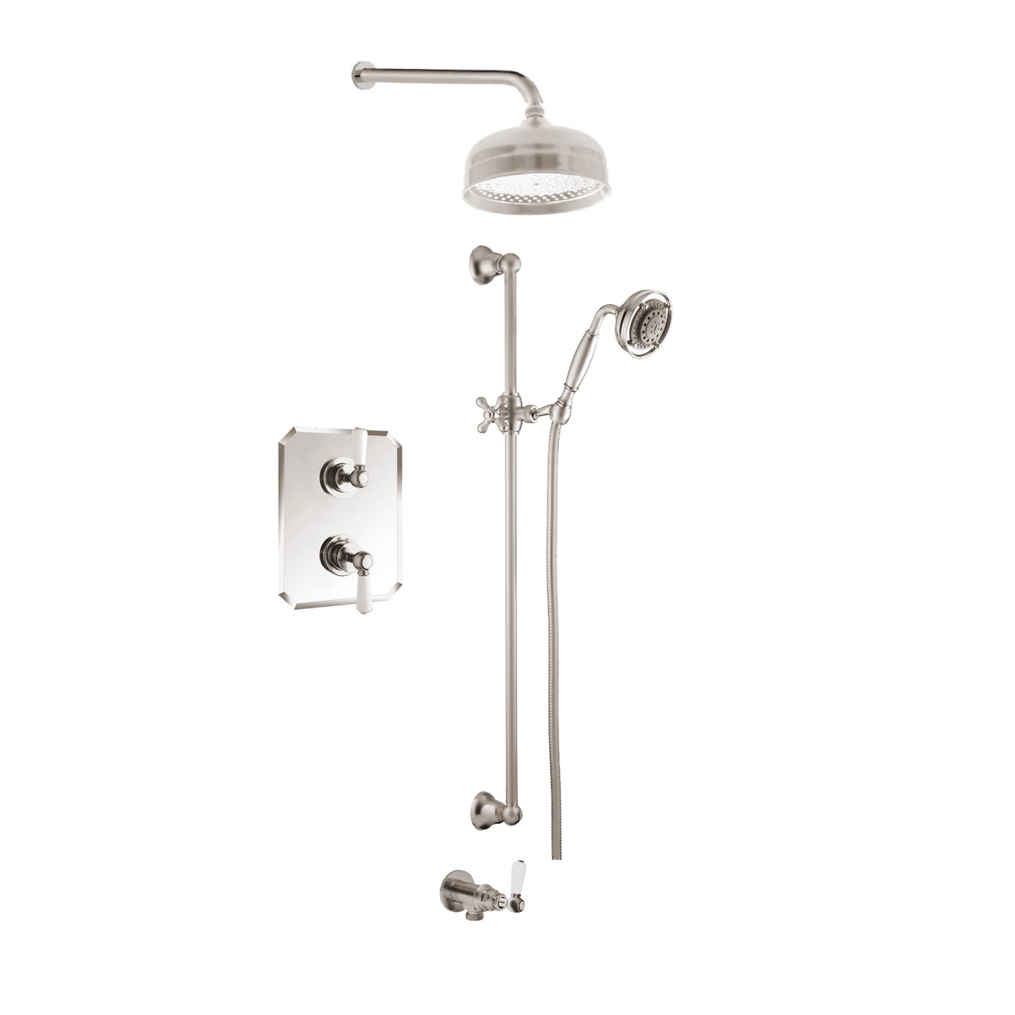Aquadesign Products Kit de douche (Regent 37RL) – Nickel brossé avec poignée blanche
