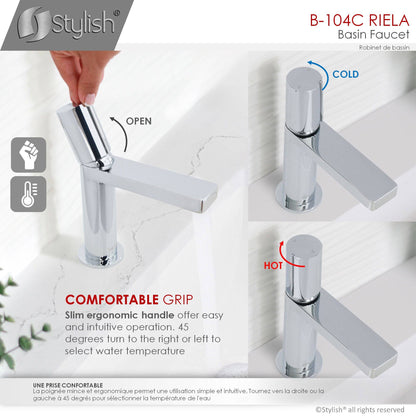 Stylish Riela 7" Single Handle Modern Bathroom Basin Faucet in Polished Chrome Finish B-104C - Renoz