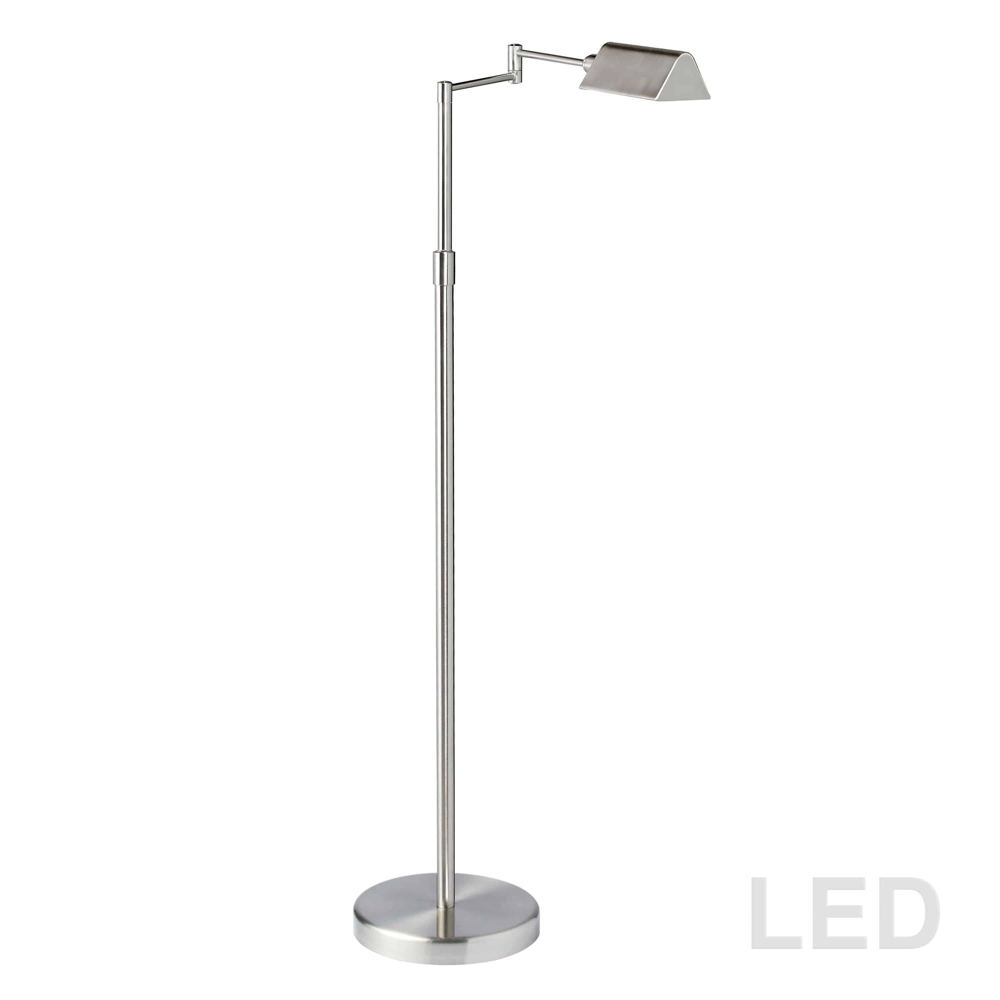 Dainolite 9W LED Swing Arm Floor Lamp, Satin Nickel Finish - Renoz