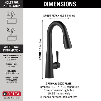 Delta ESSA 14" Single Handle Pull-Down Bar / Prep Faucet - Matte Black