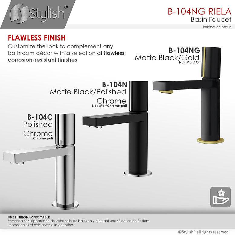 Stylish Single Handle Modern Bathroom Basin Sink Faucet in Matte Black with Gold accents Finish B-104NG - Renoz