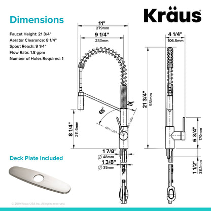 Kraus Oletto 21.75" Commercial Style Pull-Down Kitchen Faucet in Spot Free Stainless Steel