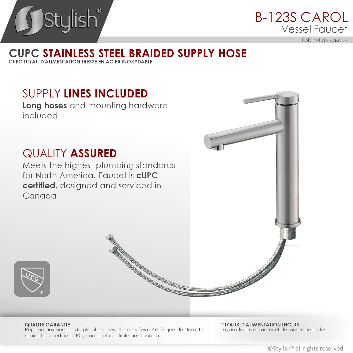 Stylish Carol 11.62" Bathroom Vessel Faucet Single Handle Brushed Stainless Steel Finish B-123S