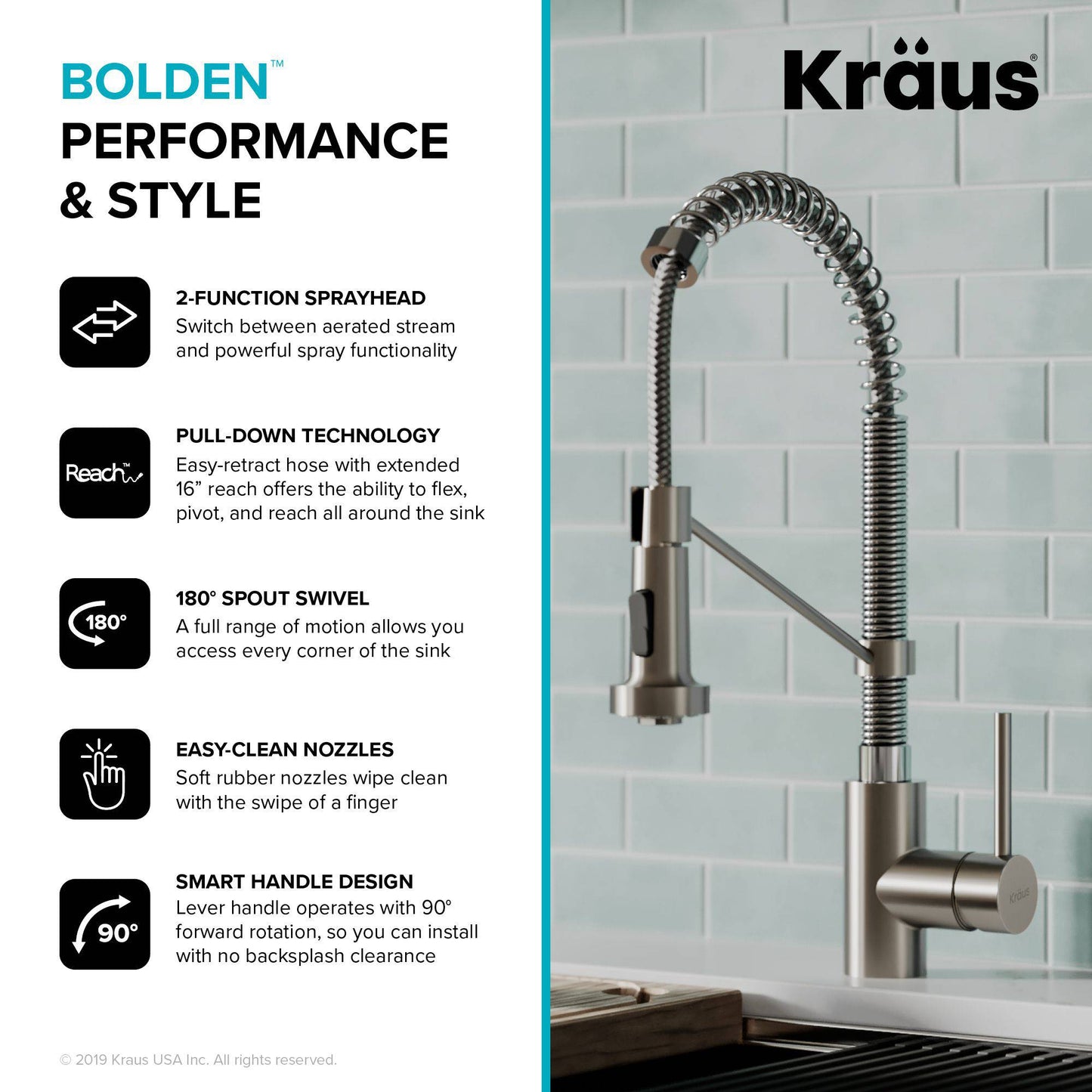 Kraus Bolden 18" Commercial Style Pull-Down Kitchen Faucet in Stainless Steel/Chrome
