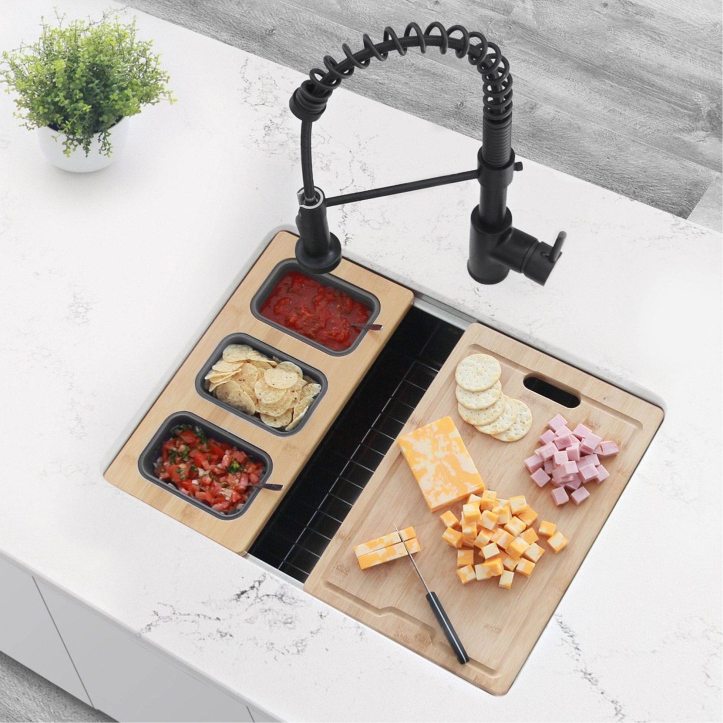 Stylish Workstation Serving Board With 3 Containers A-908 - Renoz