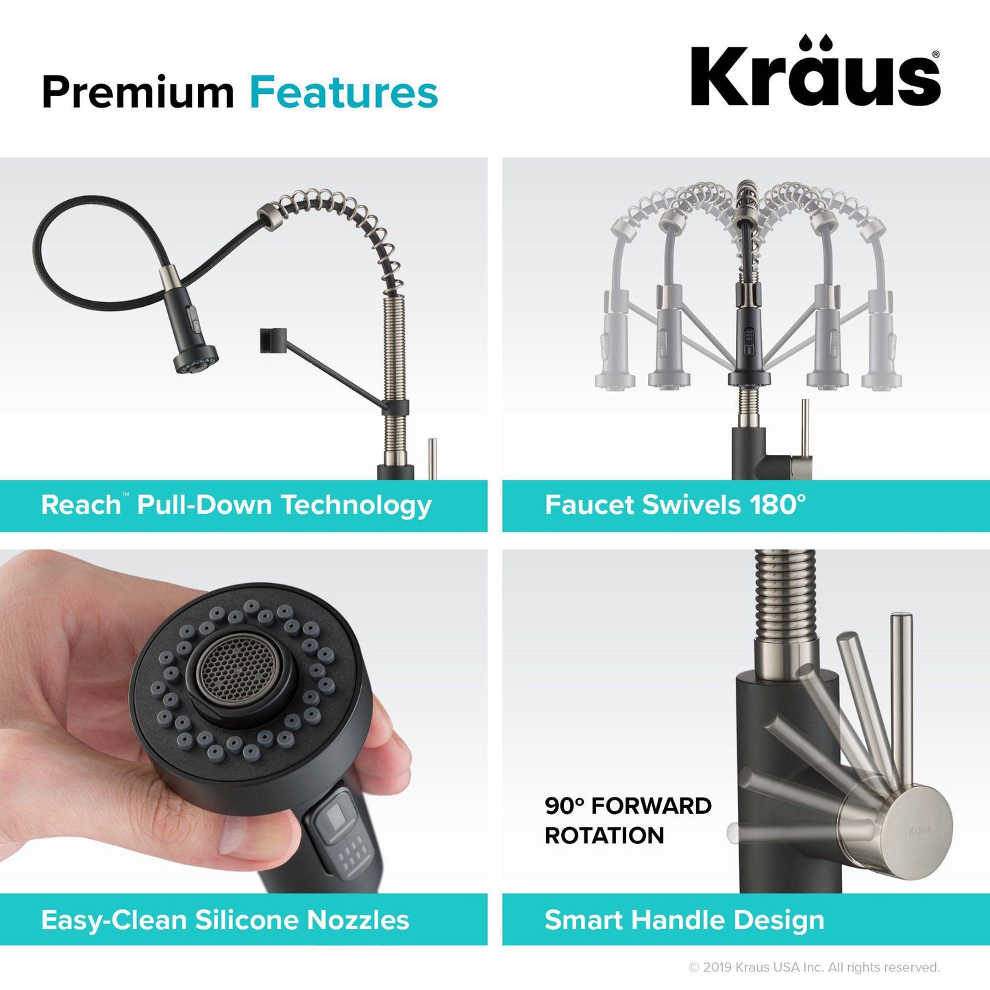 Kraus Bolden 18" Commercial Style Pull-Down Kitchen Faucet in Spot Free Stainless Steel/Matte Black