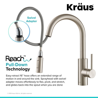 Kraus Oletto 15.75" Single Handle Pull-Down Kitchen Faucet in Spot Free Stainless Steel